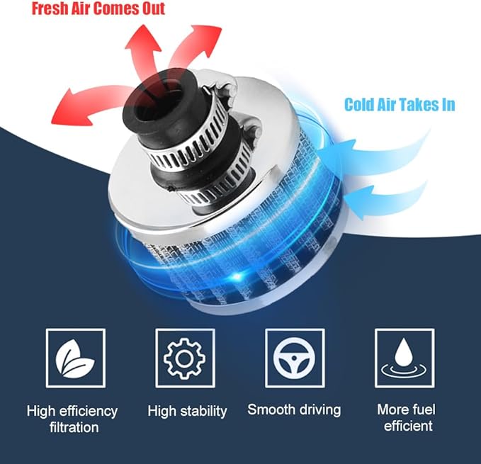 Breather Filter, Air Filter Valve Cover Breather, 12mm Mini Air Filter Vent Crankcase Breather, Air Filter Cold Air Intake Filter Breather, Car Accessories Universal for Car, Motorcycle