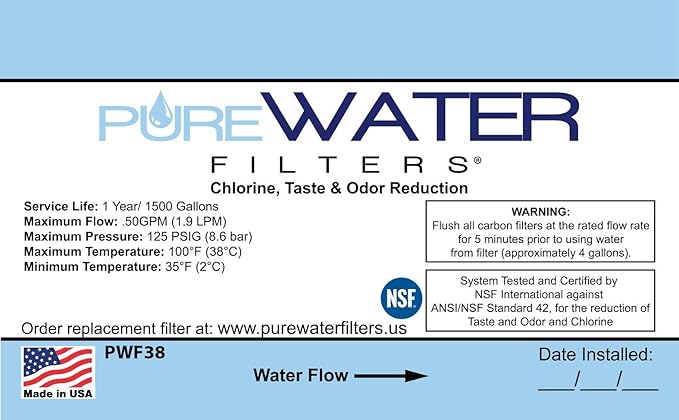PureWater Filters Inline Water Filter For Under Sink Kitchen and Bathroom Faucets- with 3/8 Inch Inch Quick-Connect Fittings
