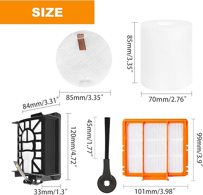 Vacuum Cleaner Replacement Parts Compatible with Shark AI AV2501S AV2501AE RV2502AE RV2520AOUS AV2510AOUS (4 HEPA Filter, 8 Side Brush, 2 Base Filter, 2 Primary Filter, 2 Foam & Felt Filter)