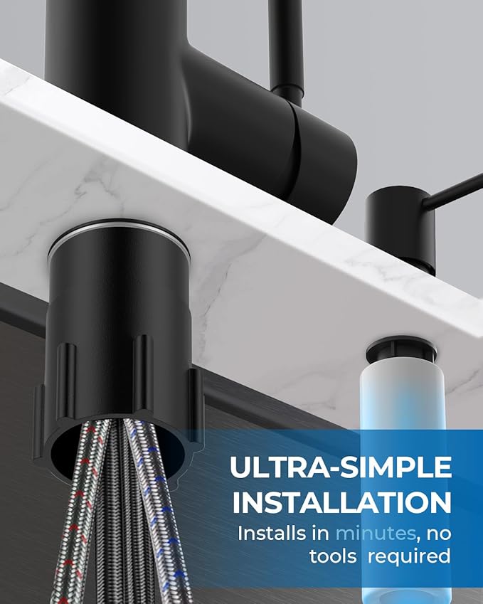WEWE Kitchen Faucet with Pull Down Sprayer and Soap Dispenser, Matte Black High Arc Single Handle Stainless Steel Sink Faucet, Suitable for Farmhouse, RV & Laundry