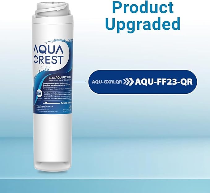 AQUA CREST GXRLQR NSF/ANSI 401 Certified, Replacement for GE SmartWater Twist and Lock In-Line GXRLQR Water Filter, Reduces PFAS, PFOA/PFOS (Pack of 1)