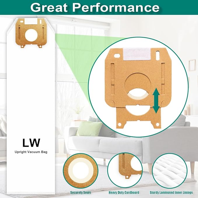 Type LW HEPA Vacuum Bags for Oreck Magnesium Upright, Part # LWPK6OH, LWPK25OH, LWPK3OH, LW100, LW100LR, LW1500, LW1500RS, 83055-01, 6 Pack Odor Fighting Vacuum Cleaner Bags, White