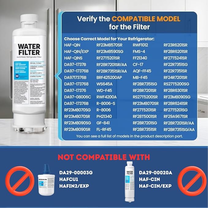 HAF-QIN/EXP DA97 Water Filter Replacement – Compatible with DA97-17376B – Carbon Block 99% Contaminant Reduction – Fresh Water & Ice – 12 Month Life 2 PACK
