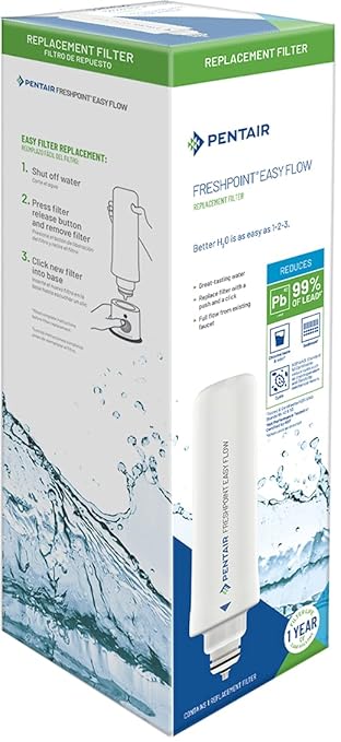 Pentair FreshPoint Replacement Cartridge for Easy Flow Undersink Water Filtration System, PFAS Water Filter, NSF Certified to Reduce Lead and PFOA/PFOS, Lasts Up to 1 Year or 3,000 Gallons