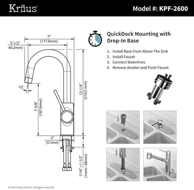 KRAUS Spot Free Oletto Single Handle Kitchen Bar Faucet in All-Brite Stainless Steel Finish, KPF-2600SFS (Pack of 1)