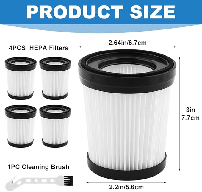 4PCS HEPA Vacuum Filter Replacement Compatible with Fabuletta FSV101, FSV001, fit for Girnoor G160 and G165, fit for Afoddon A300, fit for Lubluelu 202, fit for Oraimo OSV-102