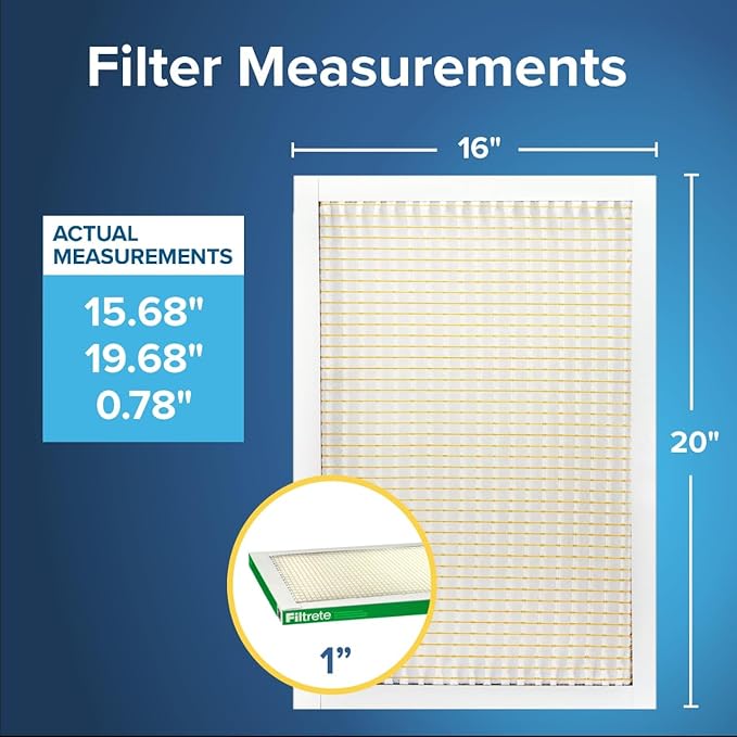 Filtrete 16x20x1 AC Furnace Air Filter, MERV 8, MPR 700, Tough on Pollen, Easy on Airflow, 3-Month Pleated 1-Inch Electrostatic Air Cleaning Filter, 4-Pack (Actual Size 15.688 x 19.688 x 0.78 in)