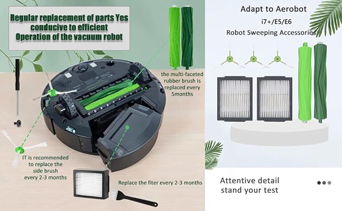 DLD 1 Set of Multi-Surface Rubber Brushes +3 HEPA Filters +6 Edge-Sweeping Brushes Replacement Parts for iRobot Roomba i7 i7+/i7 Plus E5 E6 Vacuum Cleaner Set