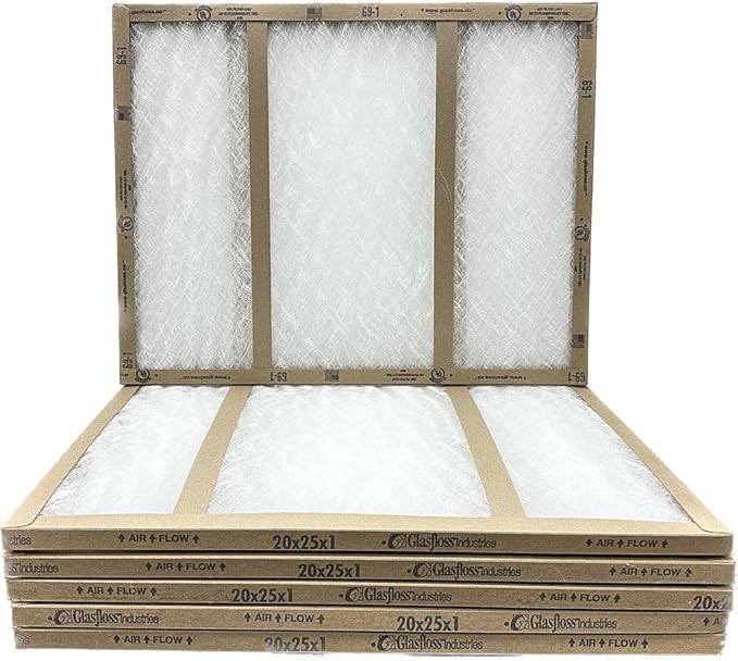 20x25x1 Glasfloss Fiberglass Air Filter, Double Strut, GDS Series, Made in USA, Actual Size: 19 5/8 x 24 5/8 x 3/4 (Box of 6)