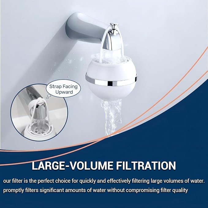 Bath Bathtub Shower Water Filter for Tub Faucet - Hard Water Softener - Remove Contaminants,Chlorine and Fluoride - Improves Skin, Hair and Nails Condition, White, BTBF-051