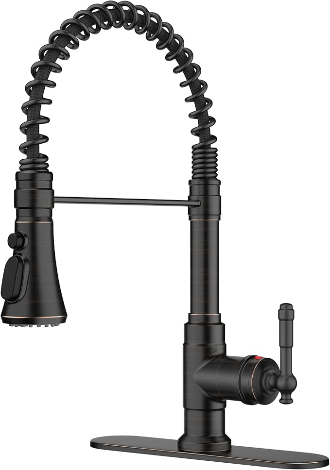 FORIOUS Antique Kitchen Faucet with Pull Down Sprayer, Oil Rubber Bronze, High Arc Single Handle Vintage Spring Sink Faucet 1 or 3 Hole for Pot Filler, Farmhouse Camper Laundry Camper