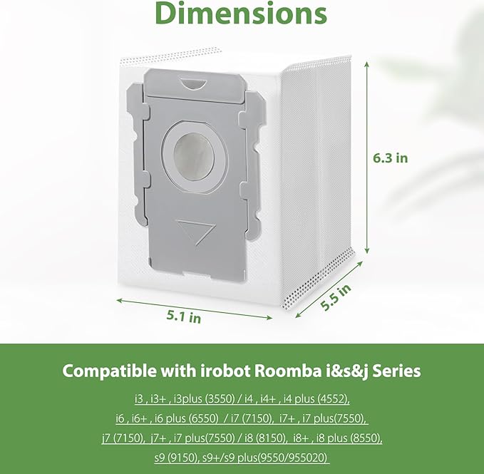 18 Pack Vacuum Bags for iRobot Roomba i7 i7+ i8 i8+ i3 i3+ i4 i4+ j7 j7+ j9+ s9 105 405 505 705 Combo, i, s, j, 100, 400, 500, Max 705 Combo Vac Series, All Clean Base Automatic Dirt Disposal Bags