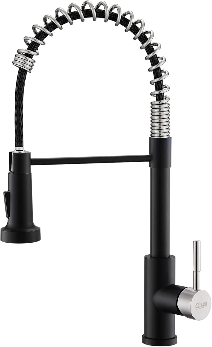 GIMILI Kitchen Faucet with Pull Down Sprayer Single Hole Stainless Steel Sink Faucet, Suitable for Farmhouses, RV, Laundry Room, Outdoor, and Campers. Llave para fregadero de cocina Black and Nickel