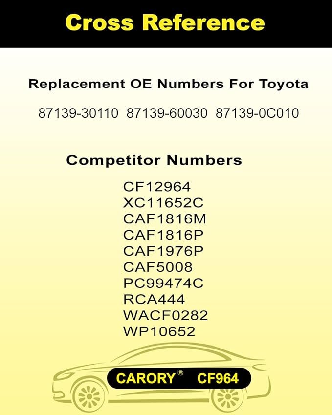 Cabin Air Filter w/Activated Carbon for Toyota Tundra (2022-2025), Tacoma (2024-2025), Sequoia (2023-2025), Lexus LX600(2024-2025), GX550(2024-2025) and More, OE# 87139-60030, CF12964