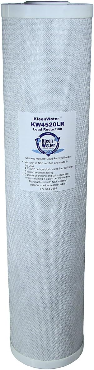 Lead Removal Carbon Block Water Filter KW4520LR by KleenWater - Compatible with 06-425-200-975, MAXPB-FF975, CB-20-6300-BB-LC, OMNI Filter PB55-20 and CA Ware BLBC-20-5 - 4.5 x 20 Inches