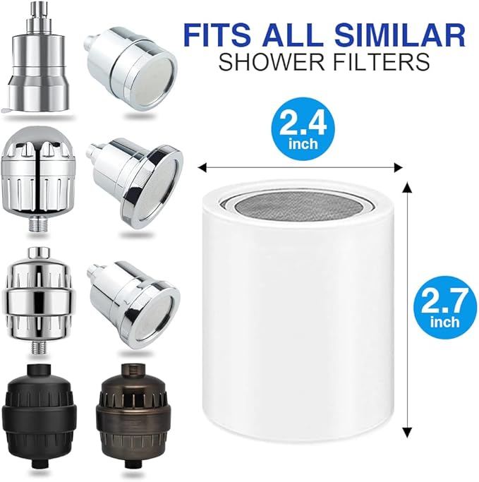 Chrome 15 Stage Shower Head Filter for Hard Water - High Output, Reduces Chlorine, Soothes Dry Skin & Itchy Scalp - Includes 3 Replaceable Filter Cartridges