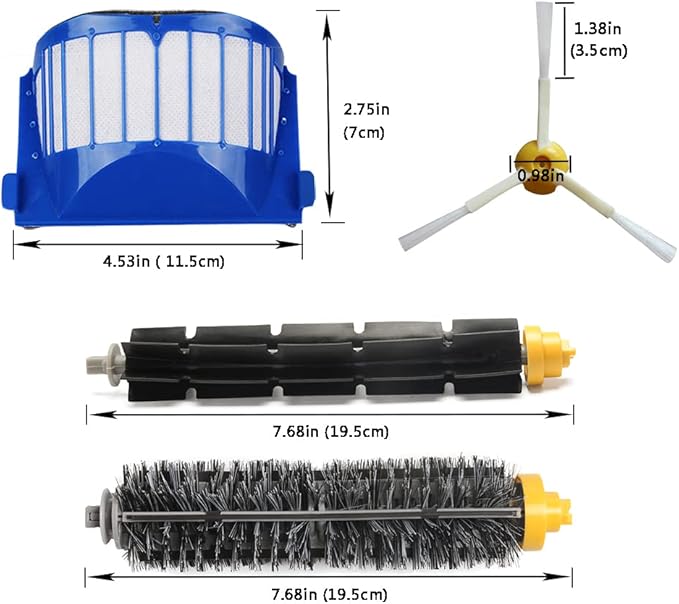 MZY LLC Replacement Parts for iRobot Roomba 600 Series 692 694 690 680 660 665 651 650 614 595 Vacuum Cleaner, Includ Bristle Brush, Flexible Beater Brush, Filter, Side Brush, Screw and Cleaning Tool