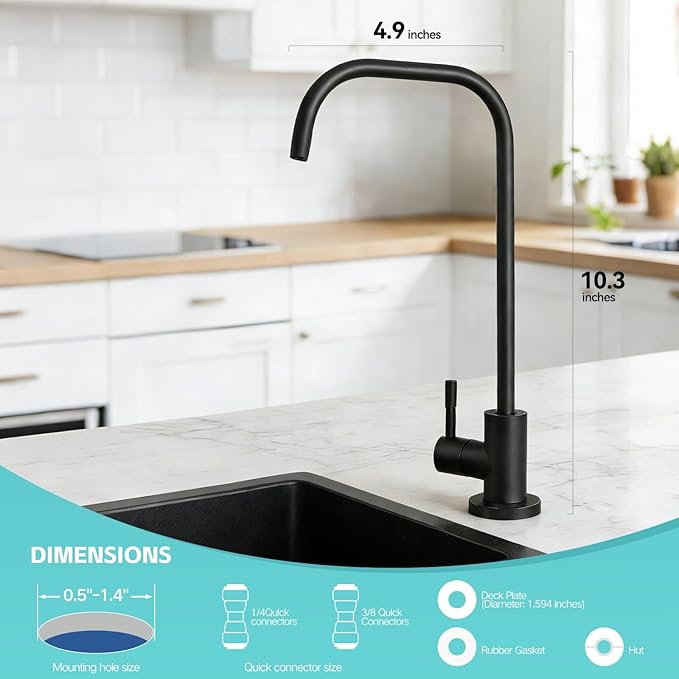 Drinking Water Faucet, Lead-Free Kitchen Water Filter Faucet for Reverse Osmosis or Water Filtration System, RO Faucet, Brushed Nickel (Black)