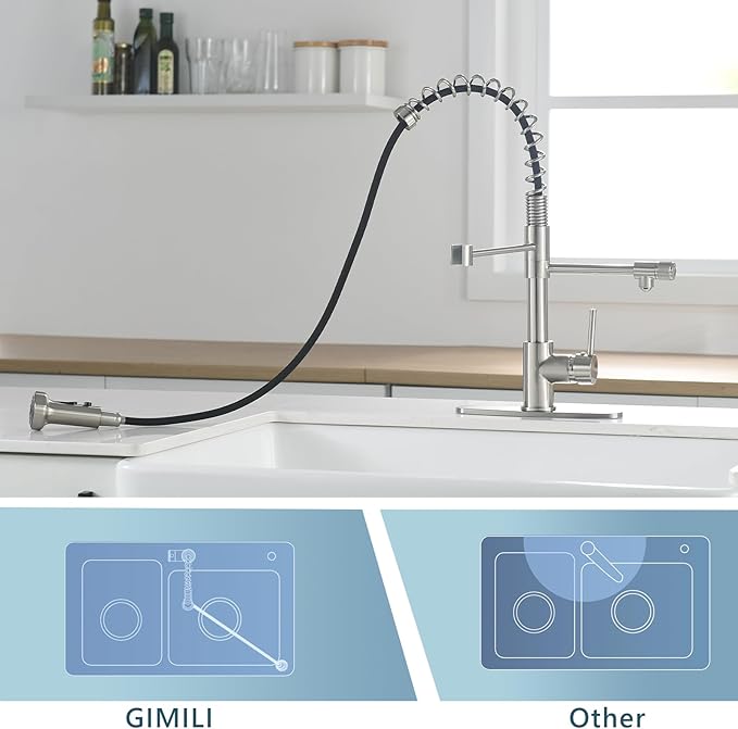 GIMILI Filter Kitchen Faucet for Water Filtration System Drinking Water Faucet 3 in1 Commercial Style Pull-Down Single Handle, Brushed Nickel,Without Water Filtration Device