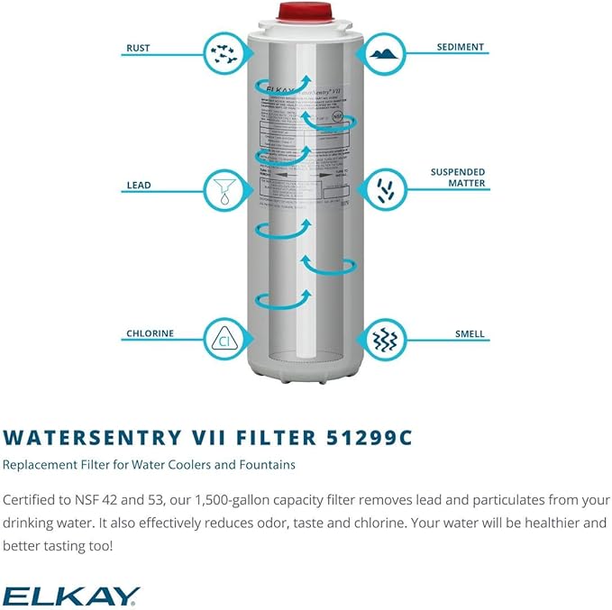 Elkay 51299c_3PK WaterSentry VII Cooler Replacement Filter Assembly (3 Pack), 3.2 x 3.2 x 12 inches, White