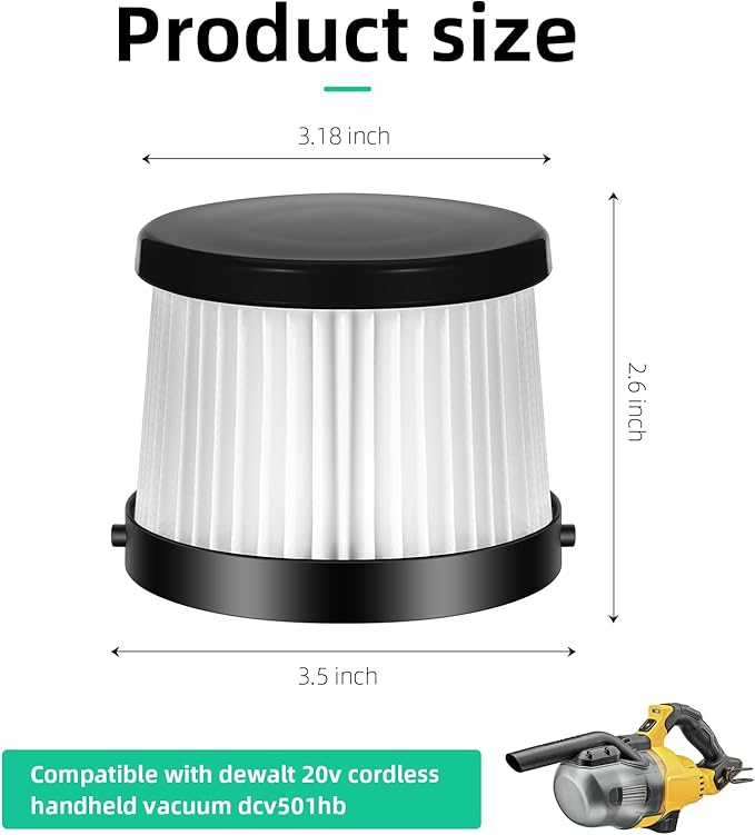 2 Packs DCV501HB Filter For DEWALT 20V Vacuum Cordless Handheld Vacuum, Part DCV5011H with Bonus Cleaning Brush