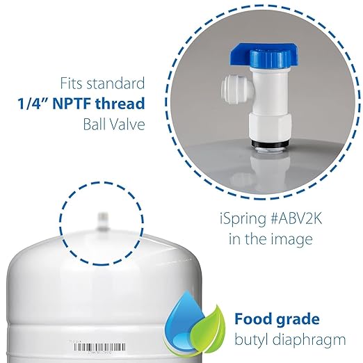 iSpring T55M 5.5 Gallon Residential Pre-Pressurized Water Storage Tank for Reverse Osmosis (RO) Systems , White