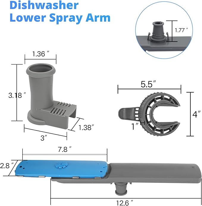 5304506660 Dishwashers Spray Arm Assembly Fit for Frigidaire Dishwashers Lower Wash Arm Assembly with 5304518968 Dishwasher Lower Spray Arm Support and 5304506518 Dishwasher Trap Drain Filter