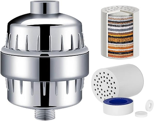 Shower Filter, 25-Stage Shower Head Filter for Hard Water, High Output Shower Water Filter Removes Chlorine, Heavy Metals, Shower Water Softener Improve Skin and hair (Inl. 2 Filter Cartridges)