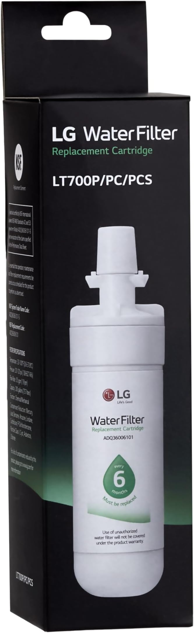 LG LT700P- 6 Month / 200 Gallon Capacity Replacement Refrigerator Water Filter (NSF42 and NSF53) ADQ36006101, ADQ36006113, ADQ75795103, or AGF80300702 , White , Single