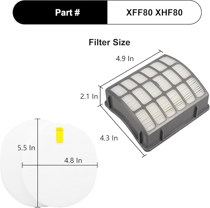 Replacement Filter for Shark NV60 NV70 NV70 26 NV71 NV80 NVC80C NV80 26 NV90 NV95 UV420 NV90 26 Navigator Professional Upright Vacuum, Parts # XFF80 XHF80