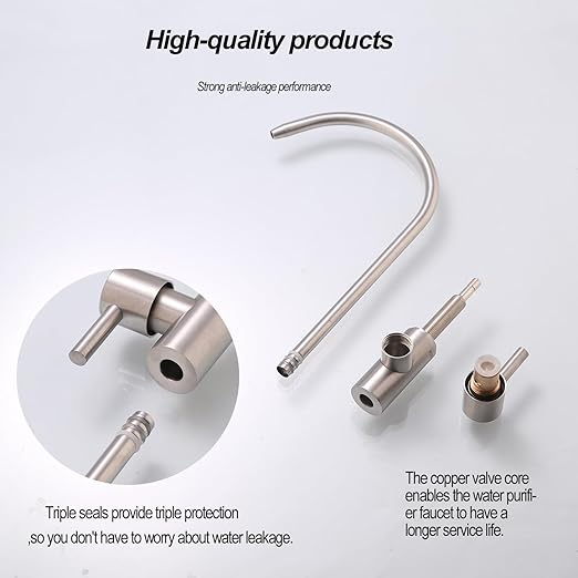 Drinking Water Faucet for Most Reverse Osmosis and Water Filtration.Sink Faucet SUS304 Stainless Steel Brushed Nickel.Includes 3/8" Adapter, Straight Connector, 1/2" Quick-Connect Fitting
