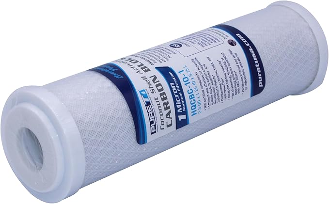 PureT HQCBC-10-1, 10x2.5" Coconut Carbon Block Filter - NSF Certified - Cononut Shell Activated Carbon removes Chlorine, Dirt and More (1 u Micron Rated)