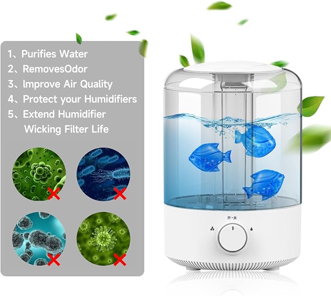 Humidifier Tank Cleaner, 10PCS Universal Humidifier filters fish Compatible with Drop,Droplet, Warm&Cool Mist Humidifiers, Fish Tank, Keep The Water (Fish-blue)
