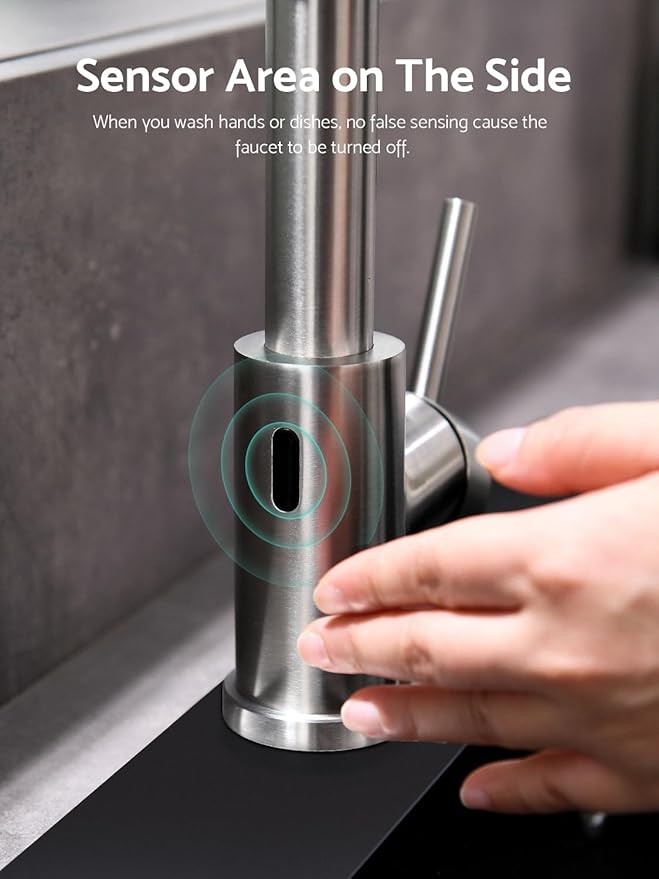 WEWE Touchless Kitchen Faucet with Pull Down Sprayer - Motion Sensor Kitchen Faucets Spring Single Handle Stainless Steel Kitchen Sink Faucet (Brushed Nickel)