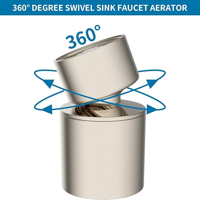 Hibbent NSF/ANSI/CAN 61 Certified Faucet Aerator, 360° Swivel Kitchen Sink Aerator, CUPC Certification 2-Flow Sink Sprayer Attachement, Faucet Replacement Part 55/64 Inch Female Thread, Brushed Nickel