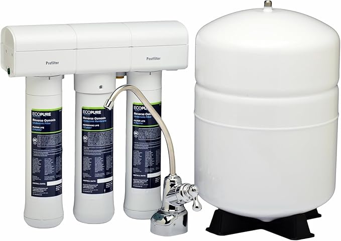 EcoPure Reverse Osmosis Filter and Membrane Set - Includes Membrane ECOROM and Pre/Post Filter Set ECOROF - Includes Reminder Tag - NSF Certified Authentic OEM Parts for ECOP30 RO Unit