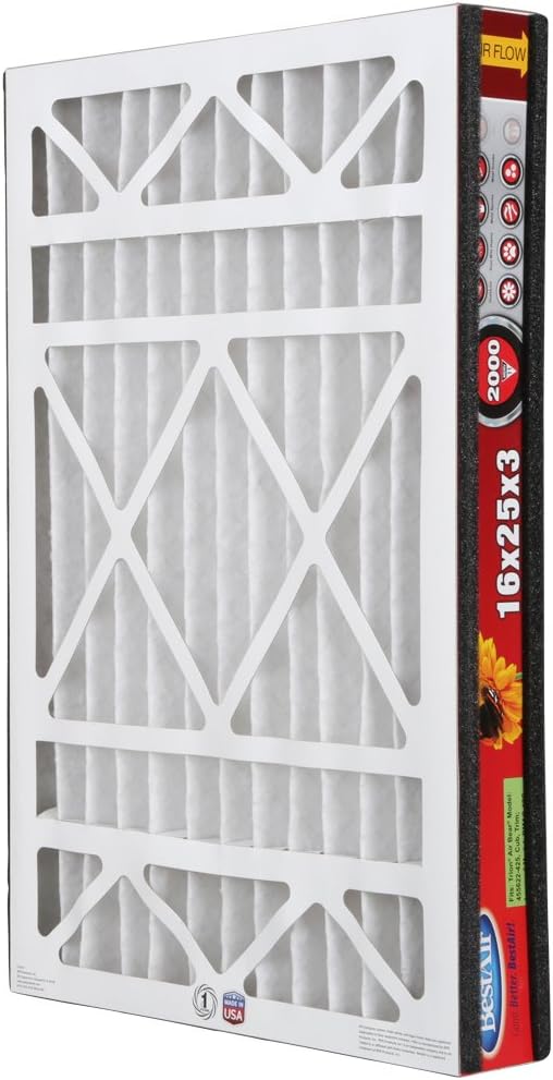BestAir AB3-1625-11R AC Furnace Air Filter, 16" x 25" x 3", MERV 11, Fits 100%, For Trion Air Bear, Supreme, Skuttle, GeneralAire, Source1 & Ultravation Models, Pack of 3