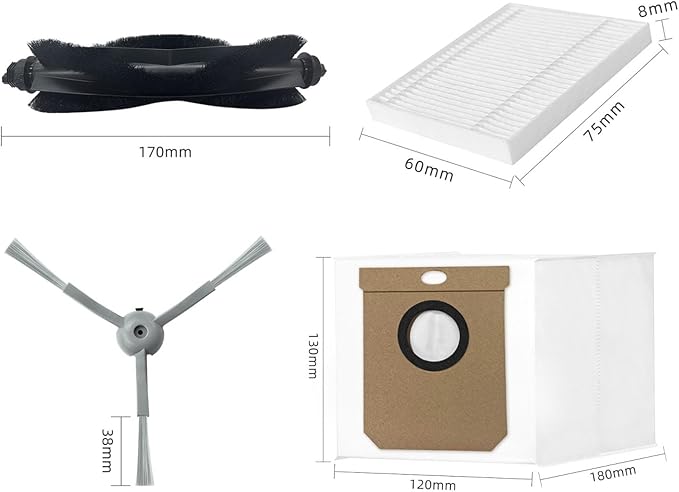 Replacement Accessories Kit for eufy L60 L50 L60 SES L50 SES Robot Vacuum Cleaner 18 Packs 2 Main Brush, 6 Filters, 6 Side Brushes, 4 Dust Bags
