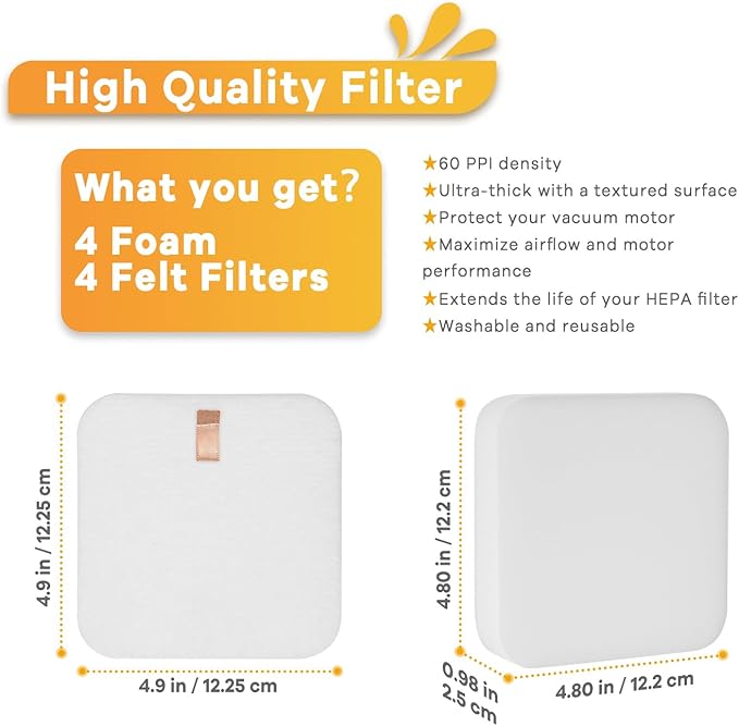 4Pack LA502 LA702 LA802 Foam & Felt Filter Replacement for Shark Rotator Lift-Away ADV DuoClean Upright Vacuum LA300 LA301 LA322 LA500WM LA360 LA362, Replaces Part # XFFK320