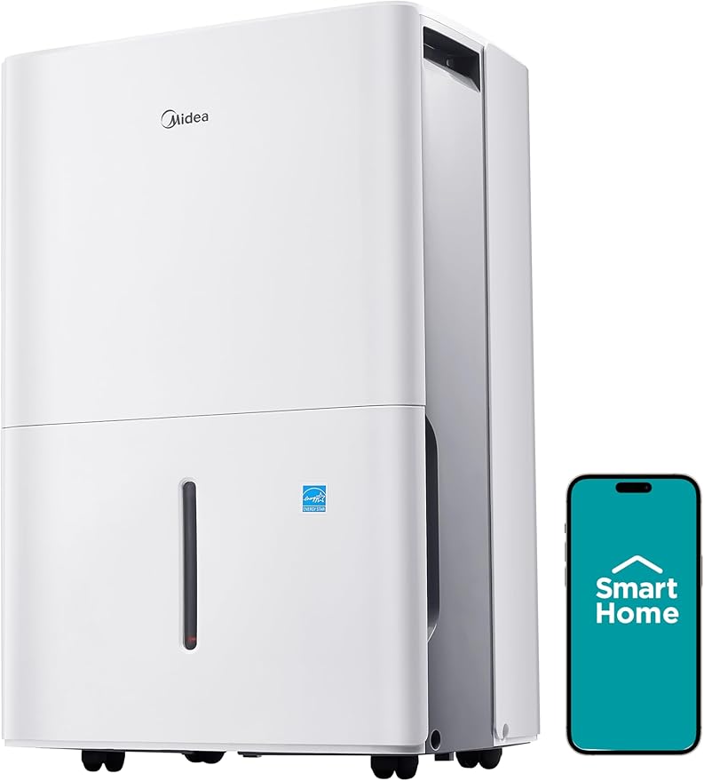 Midea 4,500 Sq. Ft. Dehumidifier With Pump Included, 50 Pint - Ideal For Basements, Large & Medium Sized Rooms, And Bathrooms (White)