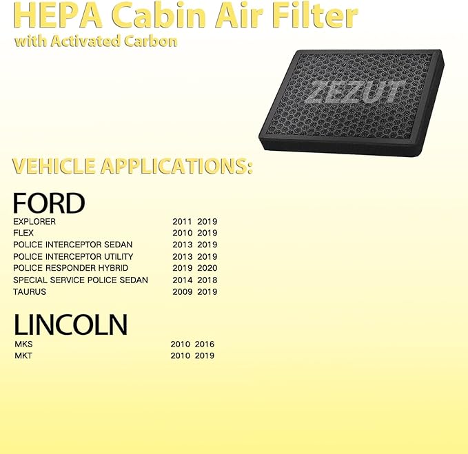 Cabin Air Filter CF11176 Fits 2011-2019 Ford Explorer, 2010-2019 Taurus, 2010-2019 Flex, 2013-2019 Police Interceptor Utility/Sedan, Lightly Scented