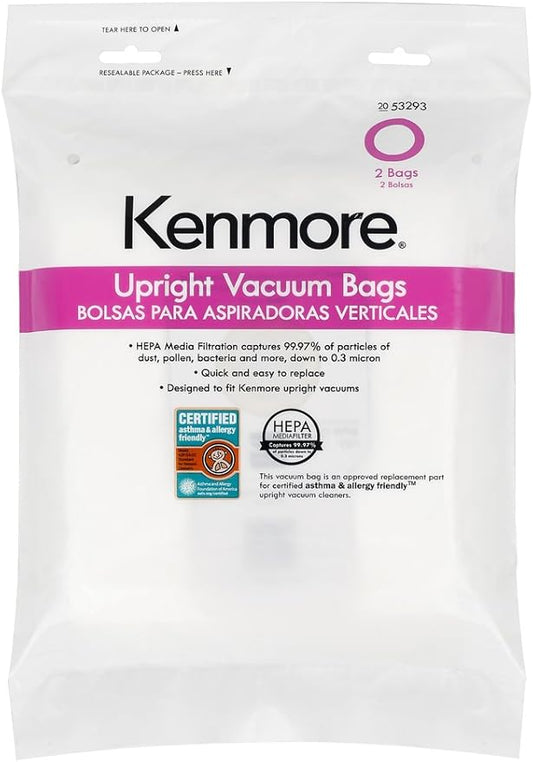 Kenmore 53293 Style O HEPA Cloth Vacuum Bags for Kenmore Upright Vacuum Cleaners 2 Pack,White