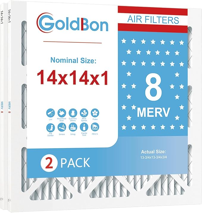 14x14x1 Air Filter 2 Pack MERV 8 MPR 700 FPR 5- GoldBon AC Filter USA Design- Electrostatic Pleated Air Conditioner HVAC AC Furnace Filters for Pollen, Smoke,Pet Dander