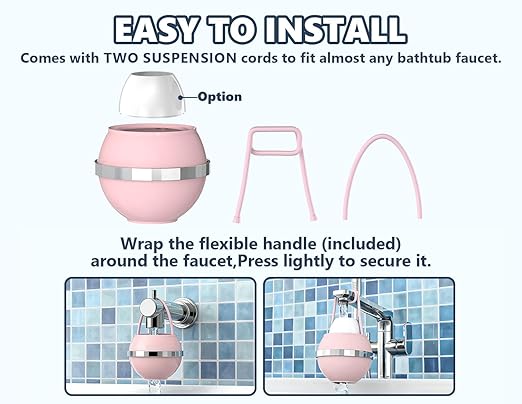 Bathtub Water Filter for Tub with Overflow,2,500 Gallons of Filtration,8 Stages Bath Filter,Remove contaminants,Chlorineand Fluoride,Hardwater Softener,BPA Free(Upgrade Version),Pink