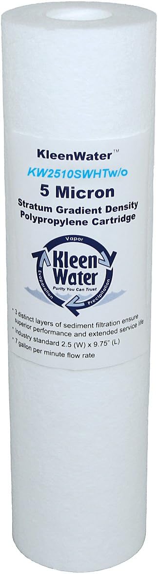KleenWater Hot Water Filter (1), Mounting Bracket (1), High Temp Cartridges, 5 Micron (3), Spare O-ring (1), Filter Wrench (1)