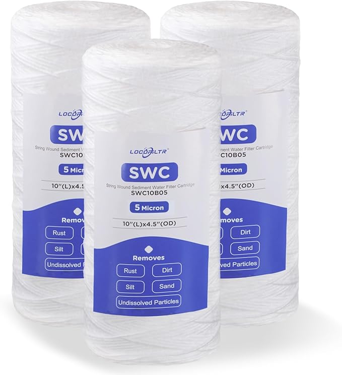 5 Micron 10" x 4.5" Whole House String Wound Sediment Well Water Filter Cartridge Replacement for CW5-BBS, WP5BB97P, 355214-43, SWC-45-1005, WPX5BB97P, PC40, PC10, RS22, 84637, CW25-BBS (Pack of 3)