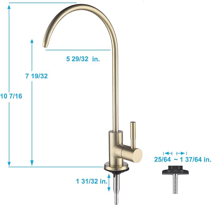 Drinking Water Faucet, Kitchen Beverage Faucet in 304 Stainless Steel, Non-Air-Gap Pure Water Filter Faucet for Sink, Fit for Reverse Osmosis Water Purify System