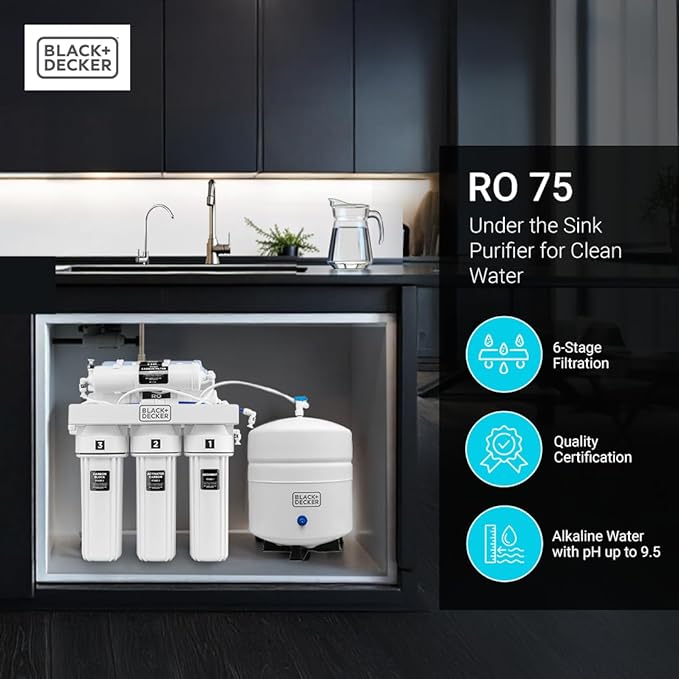 BLACK+DECKER RO 75 Replacement Filter Set, 6-Stage Filtration System, Reduces PFAS, PFOS, Microplastics, 0.0001-μm RO Membrane, NSF/ANSI 58 Certified