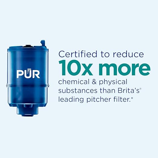 PUR Plus Horizontal Faucet Mount Filtration System with 3-in-1 Lead Reducing Filter, Water Filter for Sink, Lasts 100 Gallons, Compatible with Sinks with External Aerators, Metallic Grey