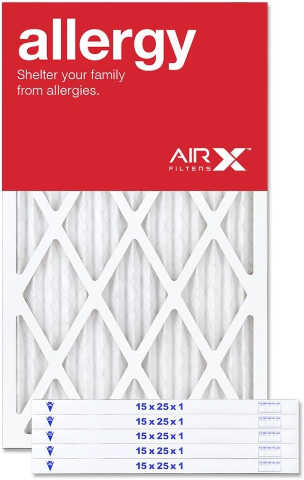 AIRx Filters 15x25x1 Air Filter MERV 11 Pleated HVAC AC Furnace Air Filter, Allergy 6-Pack, Made in the USA